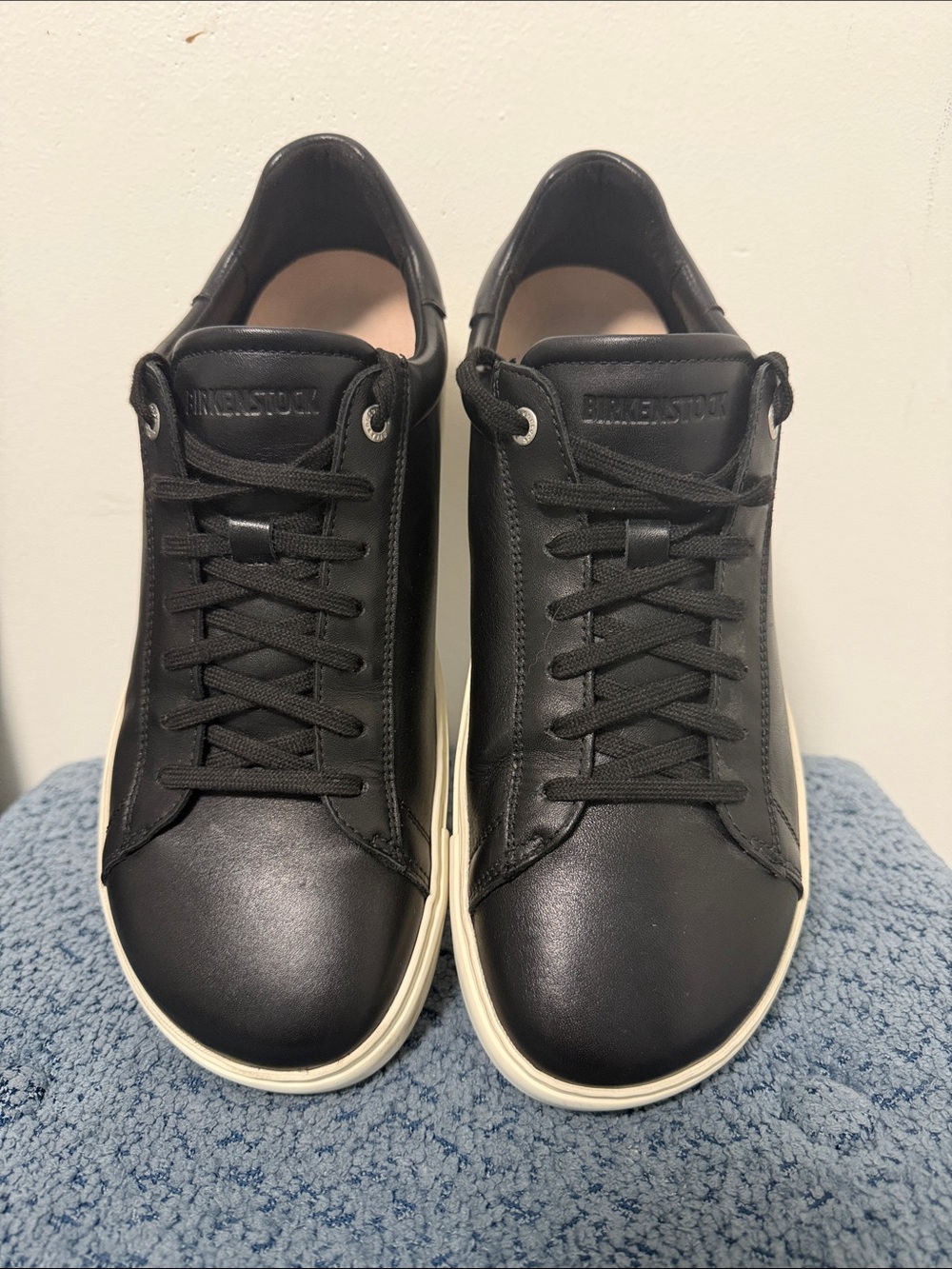 Birkenstock Men's Black Leather Low-Top Sneakers with Cream Sole